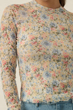 Load image into Gallery viewer, Andie- Floral-Print Mesh Mock-Neck Cropped Long-Sleeve Top