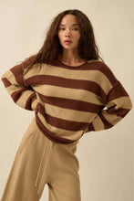 Load image into Gallery viewer, Abbi-Textured Striped Knit Rolled-Edge Sweater