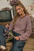 Load image into Gallery viewer, Carla- Henley Stripe Long Sleeve Sweater