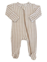 Load image into Gallery viewer, 2-Way Zip Footie, Tan Gingham