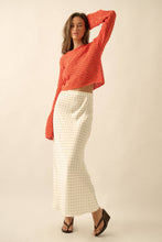 Load image into Gallery viewer, Romy- Solid Crochet-Knit Bell-Sleeve Cropped Sweater