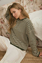 Load image into Gallery viewer, Ella- Henley Stripe Long Sleeve Sweater Top