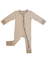 Load image into Gallery viewer, Tan Gingham- 2-Way Convertible Zip Romper