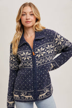Load image into Gallery viewer, Janet- Nordic Print Knit Zipup Sweater Cardigan