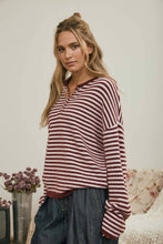 Load image into Gallery viewer, Carla- Henley Stripe Long Sleeve Sweater