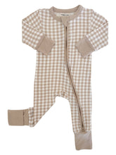 Load image into Gallery viewer, Tan Gingham- 2-Way Convertible Zip Romper