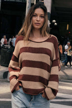 Load image into Gallery viewer, Abbi-Textured Striped Knit Rolled-Edge Sweater