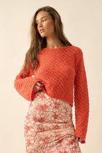 Load image into Gallery viewer, Romy- Solid Crochet-Knit Bell-Sleeve Cropped Sweater