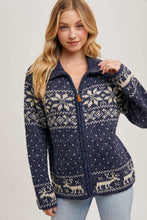 Load image into Gallery viewer, Janet- Nordic Print Knit Zipup Sweater Cardigan