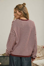 Load image into Gallery viewer, Carla- Henley Stripe Long Sleeve Sweater
