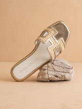 Load image into Gallery viewer, Nina- Gold H Cutout Raffia Slide