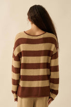 Load image into Gallery viewer, Abbi-Textured Striped Knit Rolled-Edge Sweater