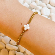 Load image into Gallery viewer, So Very Blessed Cross Gold Beaded Stretch Bracelet