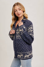 Load image into Gallery viewer, Janet- Nordic Print Knit Zipup Sweater Cardigan