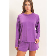 Load image into Gallery viewer, Winnie -Mineral Wash Long Sleeve Raw Edge Top &amp; Shorts Set
