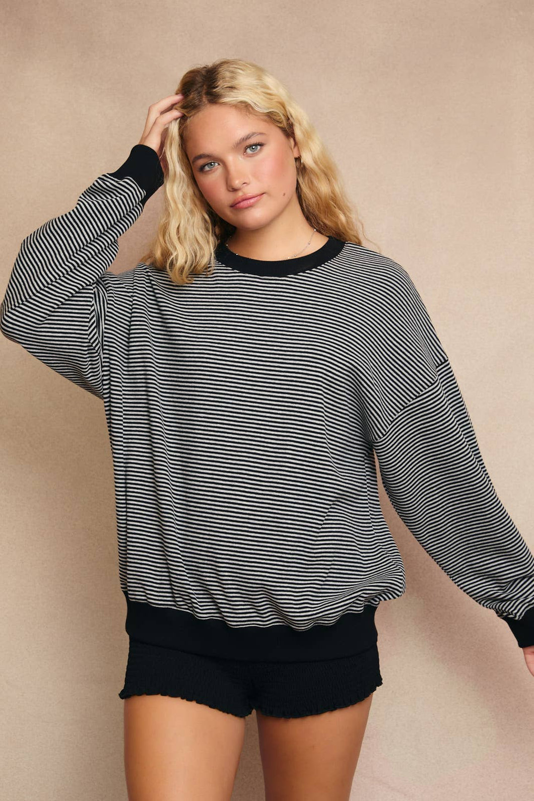 Olive- Crewneck Oversized Knit Top