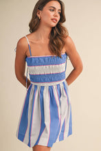 Load image into Gallery viewer, Tinsley -Striped Smocked Top Tie Strap Dress
