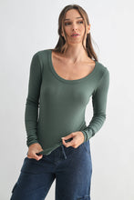 Load image into Gallery viewer, Ophelia- Pine Green- Scoop Neck Ribbed Long Sleeve Top

