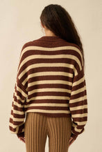 Load image into Gallery viewer, Hazel-Striped Rib-Knit Collared Split-Neck Sweater
