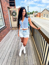 Load image into Gallery viewer, Celeste - Knit Cotton Polyester Striped Button Up Vest Top
