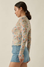 Load image into Gallery viewer, Andie- Floral-Print Mesh Mock-Neck Cropped Long-Sleeve Top
