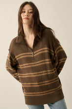 Load image into Gallery viewer, Laura- Textured Striped Knit Quarter-Zip Sweater
