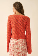 Load image into Gallery viewer, Romy- Solid Crochet-Knit Bell-Sleeve Cropped Sweater
