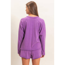 Load image into Gallery viewer, Winnie -Mineral Wash Long Sleeve Raw Edge Top &amp; Shorts Set
