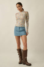 Load image into Gallery viewer, Andie- Floral-Print Mesh Mock-Neck Cropped Long-Sleeve Top
