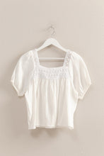 Load image into Gallery viewer, Bradie- Crochet Detail Puff Sleeve Peasant Top-
