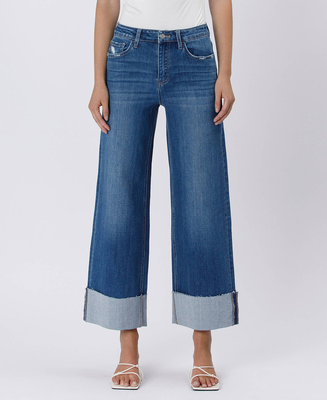 Aiden- HIGH RISE CUFFED ANKLE WIDE LEG JEANS