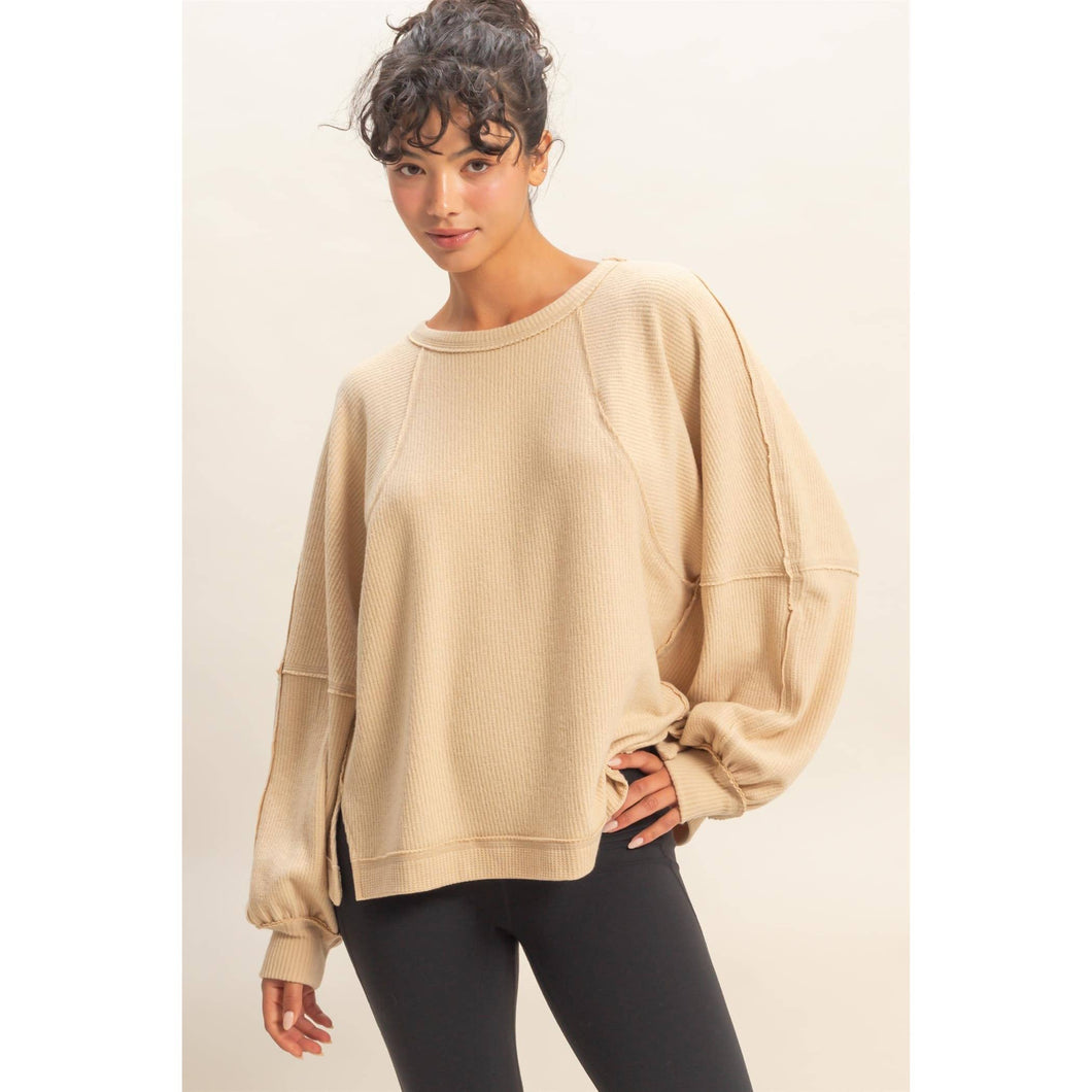 Raven- Brushed Waffle Long Sleeve Casual Top