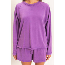Load image into Gallery viewer, Winnie -Mineral Wash Long Sleeve Raw Edge Top &amp; Shorts Set
