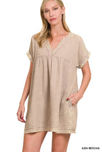 Load image into Gallery viewer, Rosie- Ash Mocha- V-Neck Washed Gauze Dress
