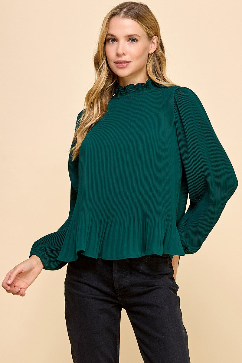 Briar-Pleated Mock Neck Top