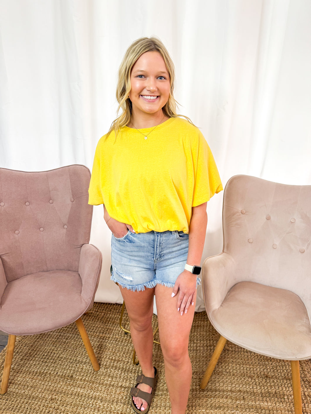Scottie- Short Sleeve Knit Bubble Hem Top