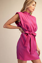 Load image into Gallery viewer, Stacie- Mock Neck Tie Waist Mini Satin Dress
