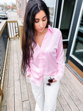 Load image into Gallery viewer, Shiloh- Button-Up Collared Satin Blouse
