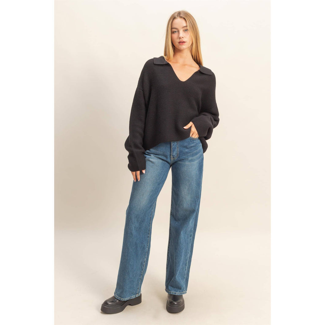 Reese- Textured Collared Pullover