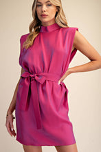 Load image into Gallery viewer, Stacie- Mock Neck Tie Waist Mini Satin Dress
