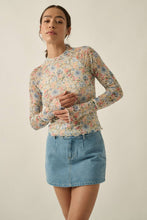 Load image into Gallery viewer, Andie- Floral-Print Mesh Mock-Neck Cropped Long-Sleeve Top
