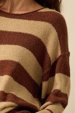 Load image into Gallery viewer, Abbi-Textured Striped Knit Rolled-Edge Sweater
