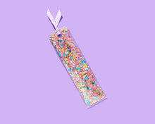 Load image into Gallery viewer, Bookmark - Happy Confetti + Purple Gingham Ribbon
