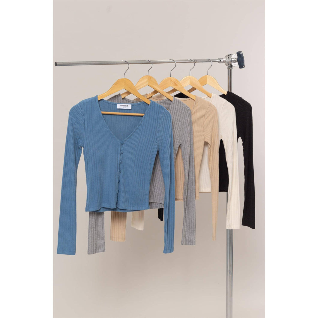 Georgia- Brushed Ribbed Button-Front Top