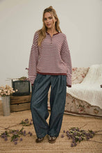 Load image into Gallery viewer, Carla- Henley Stripe Long Sleeve Sweater

