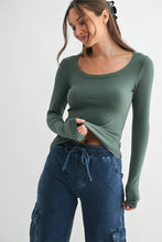 Load image into Gallery viewer, Ophelia- Pine Green- Scoop Neck Ribbed Long Sleeve Top
