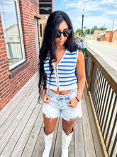 Load image into Gallery viewer, Celeste - Knit Cotton Polyester Striped Button Up Vest Top
