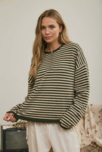 Load image into Gallery viewer, Ella- Henley Stripe Long Sleeve Sweater Top
