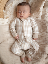 Load image into Gallery viewer, Tan Gingham- 2-Way Convertible Zip Romper
