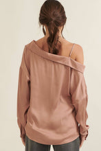 Load image into Gallery viewer, Margie- One Shoulder Collar Neck Long Sleeve Satin Shirt

